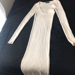 Cream Forever 21 Ribbed V Neck Dress. Never worn